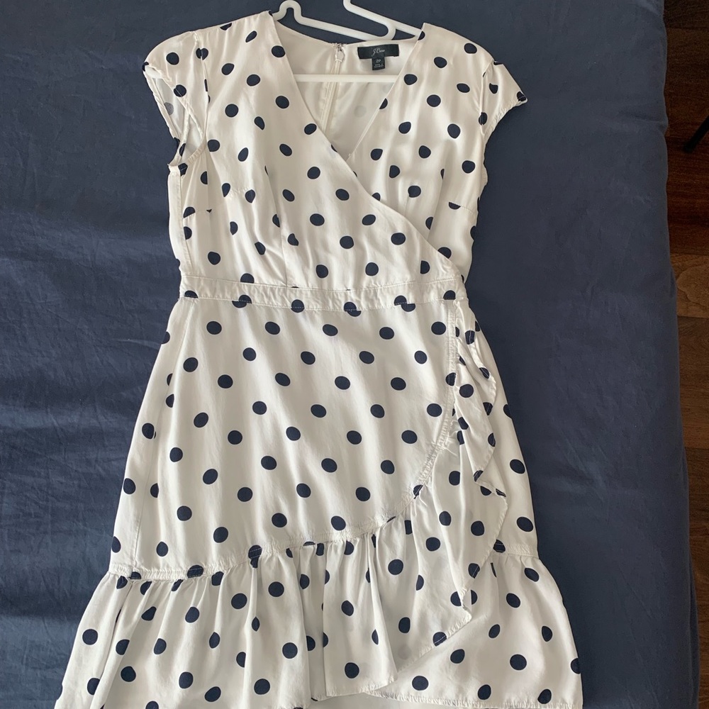 J.Crew ruffle-front mini dress in polka dots